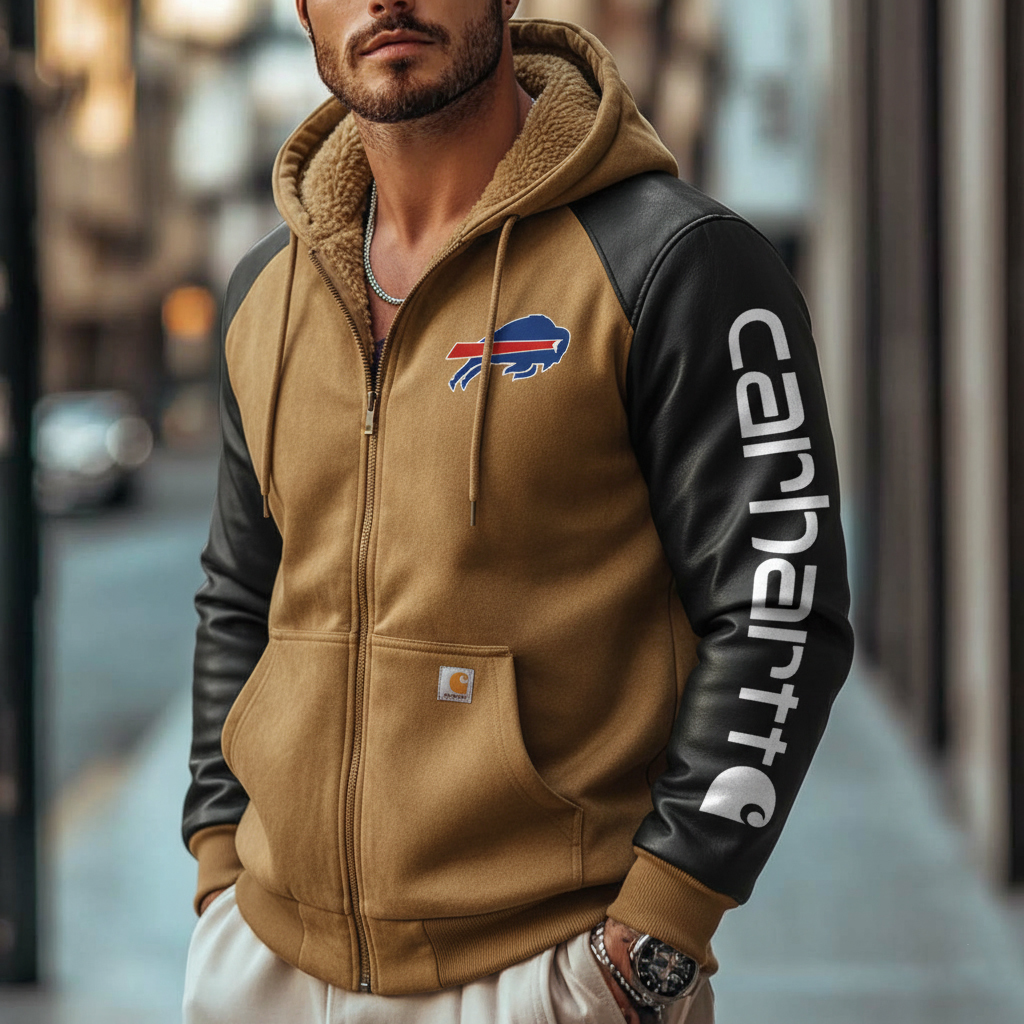 Buffalo Bills Outdoor Men's Casual Fur Collar Retro Zipper Cardigan Suede Jacket