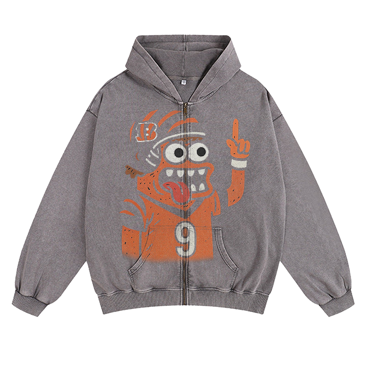 "Cincinnati cartoon hooded zipper sweatshirt"