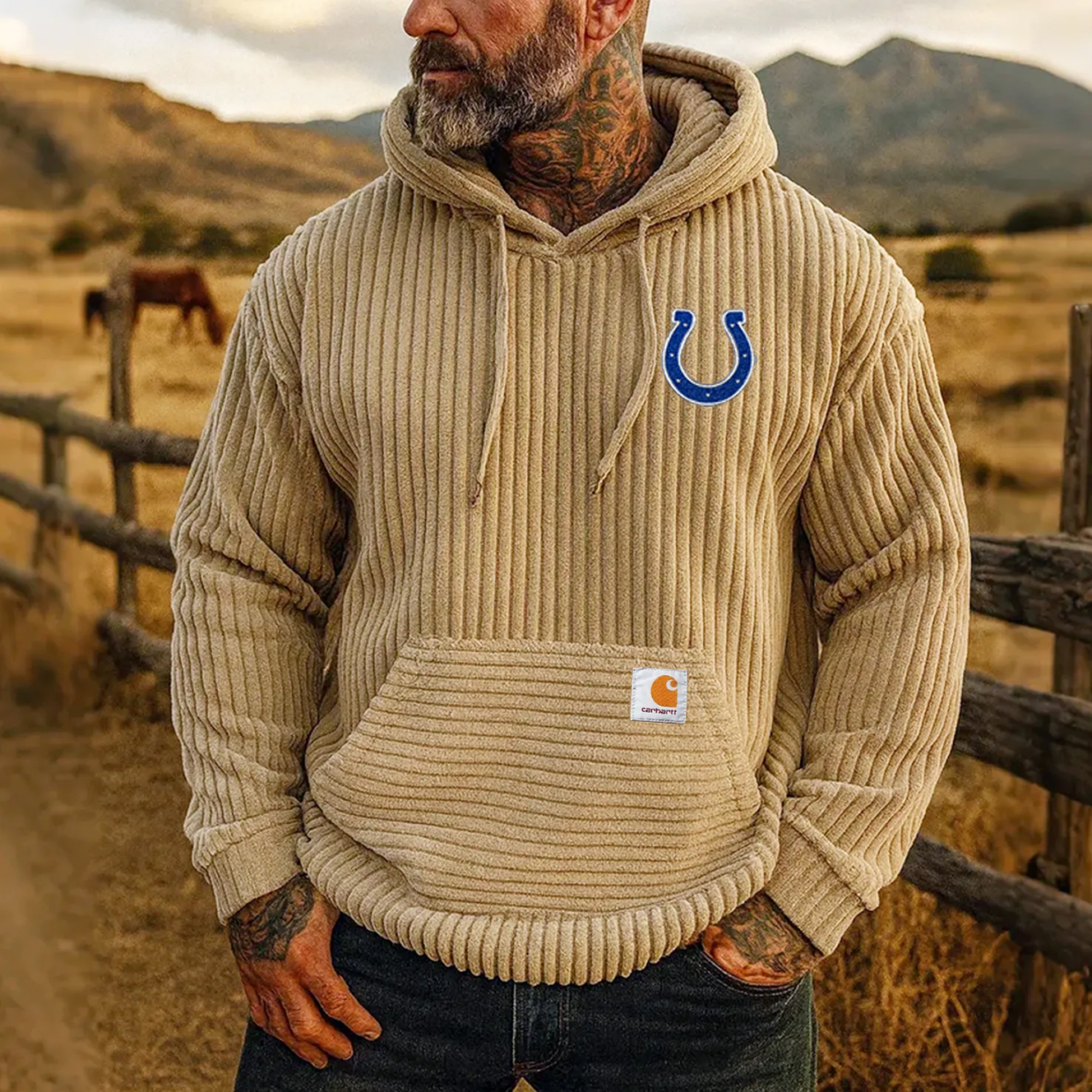 Carhartt × Indianapolis Colts co-branded corduroy hoodie