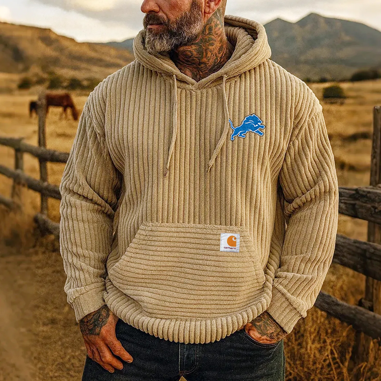 Carhartt ×Detroit Lions co-branded corduroy hoodie