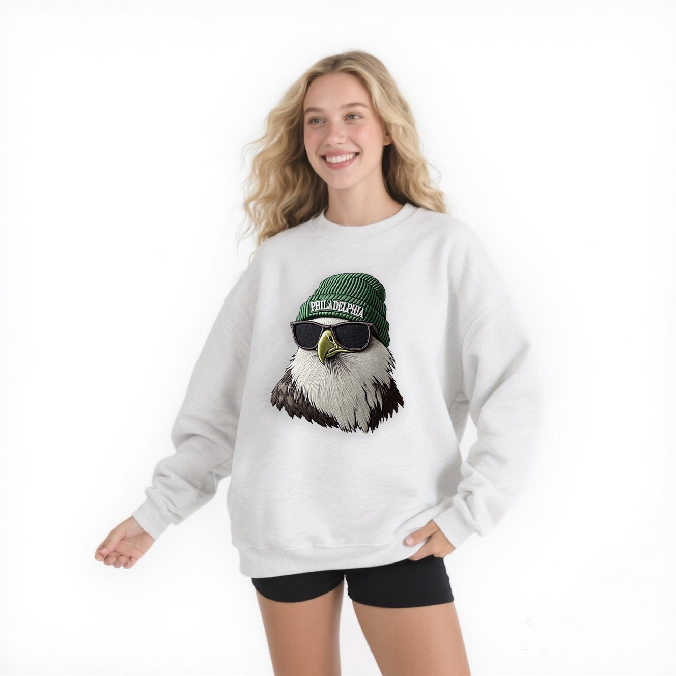 Lady's gray eagle gray round-neck sweatshirt, sporty and comfortable sweatshirt
