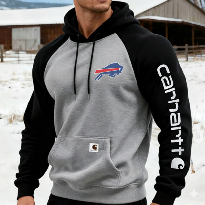 Carhartt×Buffalo Bills workwear badge Black and Grey hooded sweatshirt