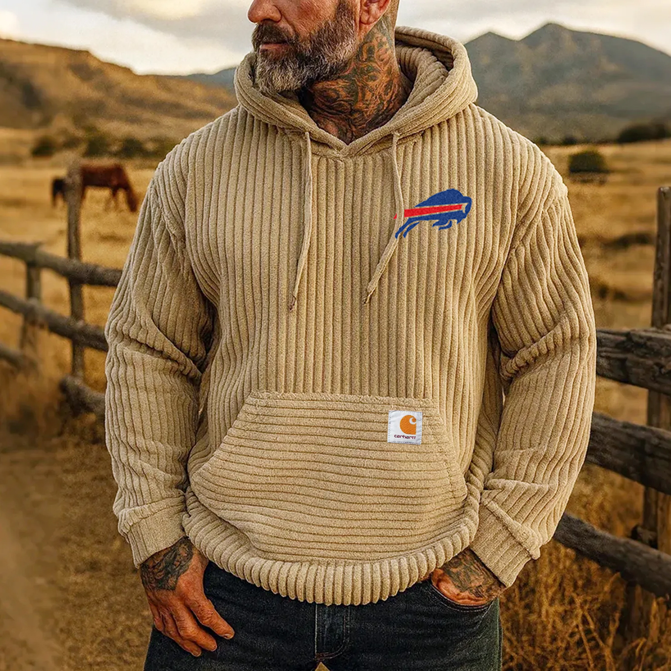 Carhartt ×Buffalo Bills co-branded corduroy hoodie