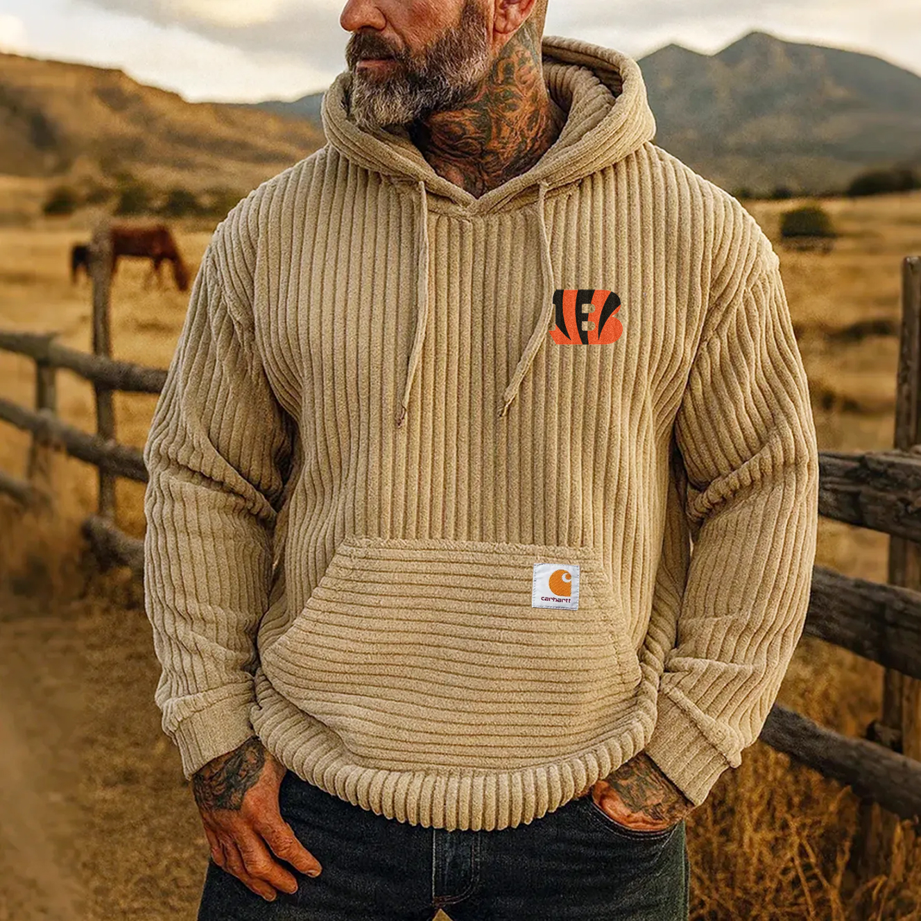 Carhartt ×Cincinnati Bengals co-branded corduroy hoodie