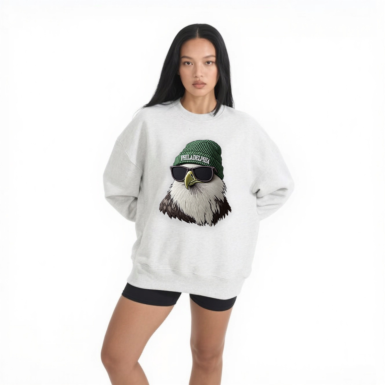 Lady's gray eagle gray round-neck sweatshirt, sporty and comfortable sweatshirt