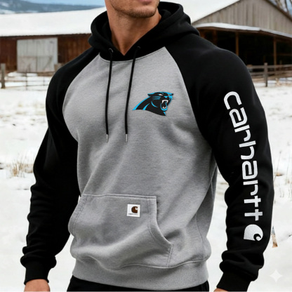 Carhartt×Carolina Panthers workwear badge Black and Grey hooded sweatshirt