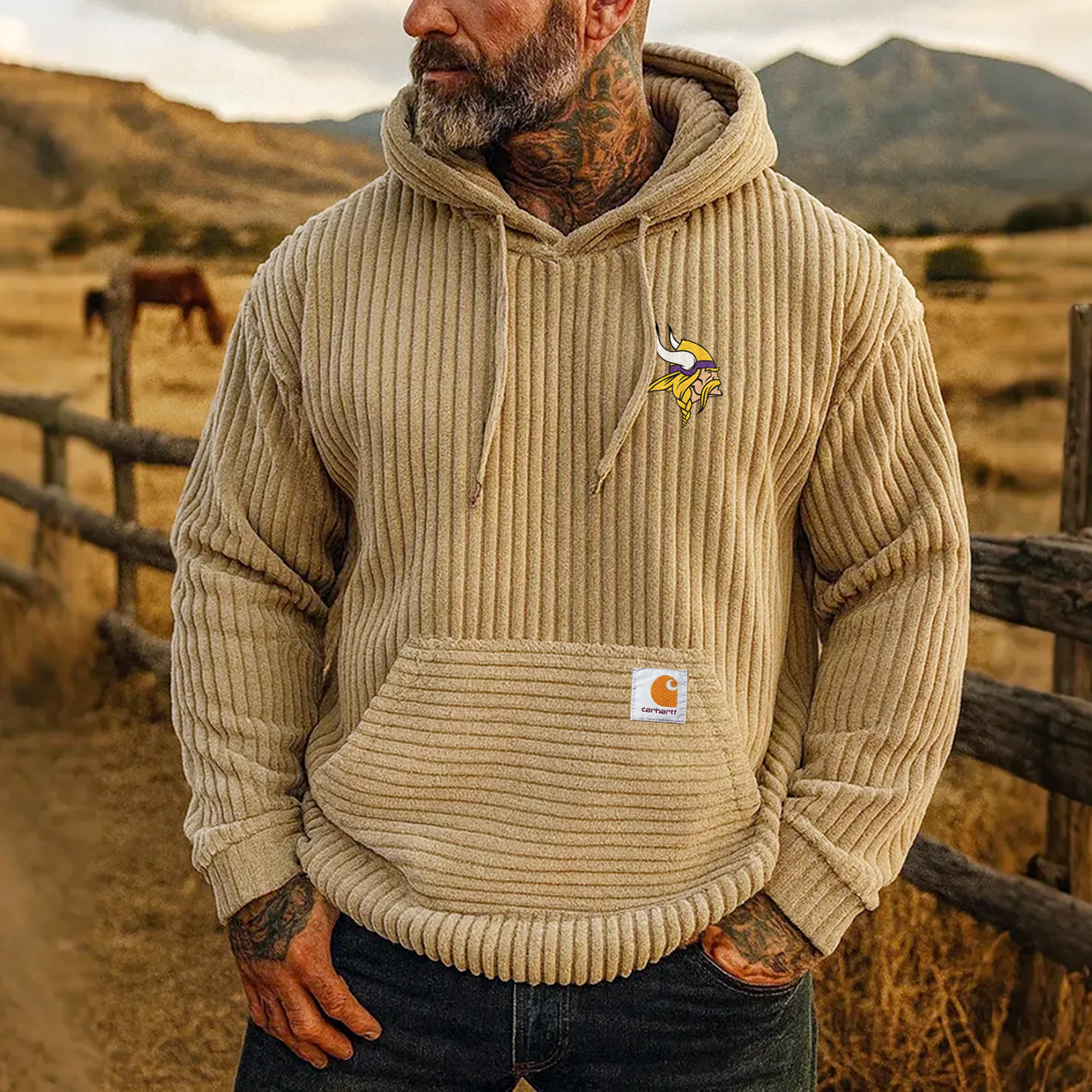 Carhartt ×Minnesota Vikings co-branded corduroy hoodie