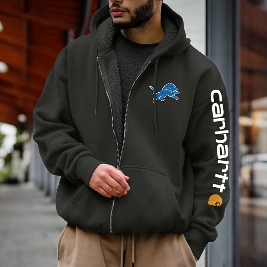 Detroit Lions Men's Vintage Fleece Pocket Full Zip Long Sleeve Hoodie Jacket