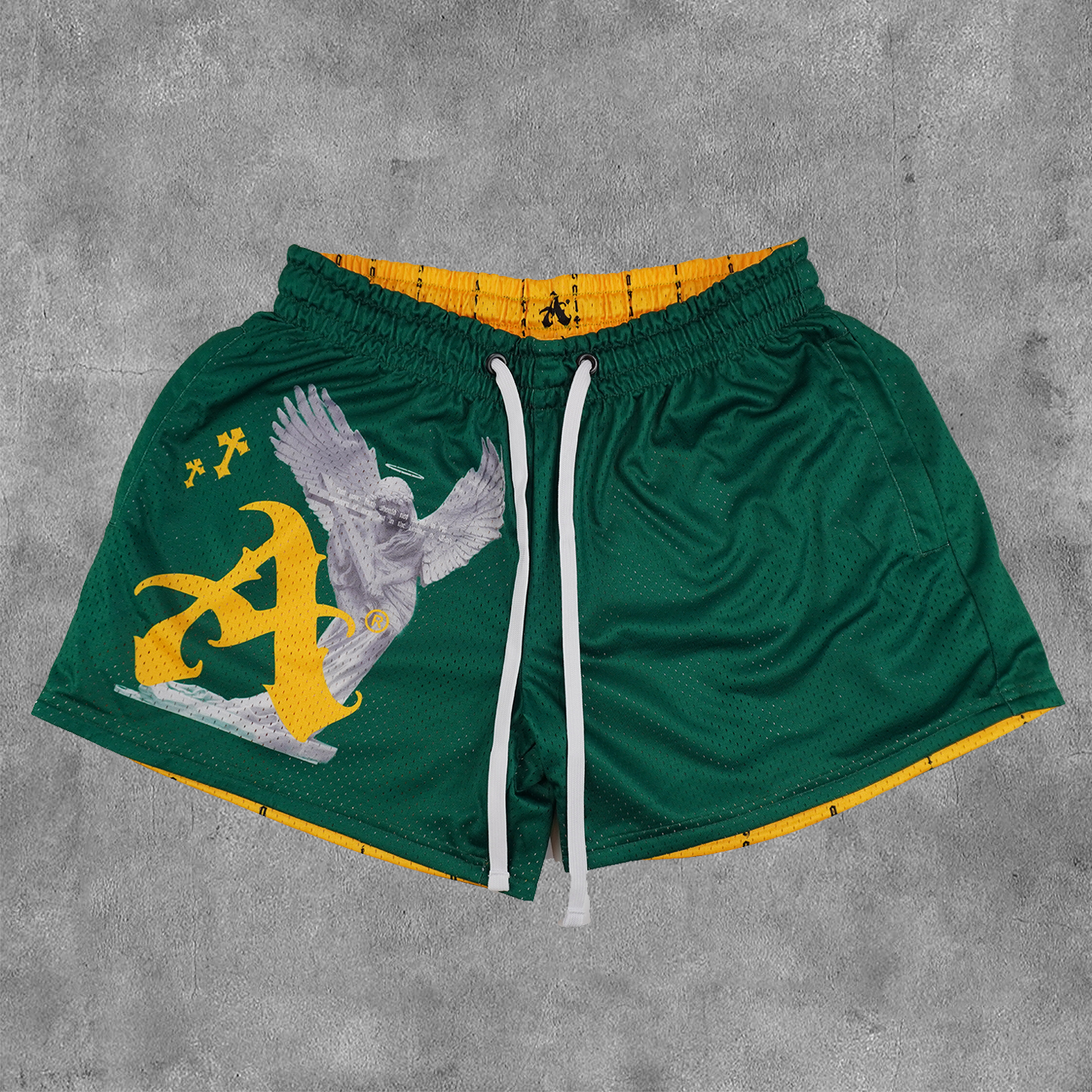 Fashion Angel Cross Print Reversible Mesh Shorts