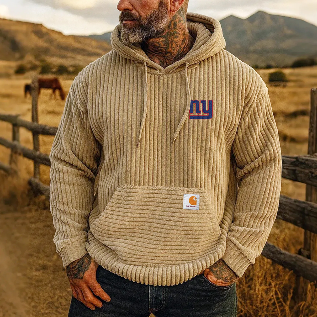Carhartt ×New York Giants co-branded corduroy hoodie