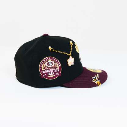 NEW ERA EXCLUSIVE 59FIFTY BLACK/ BURGUNDY  SCRIPT W/ PRO BOWL SIDE PATCH