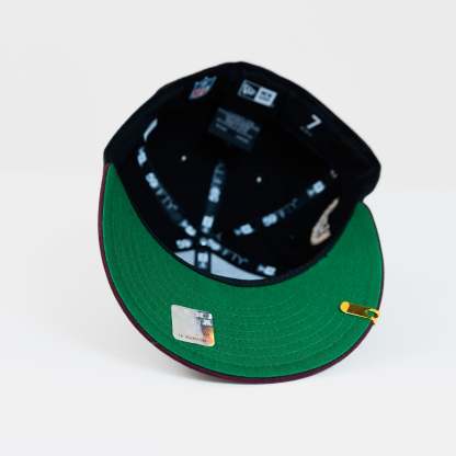 NEW ERA EXCLUSIVE 59FIFTY BLACK/ BURGUNDY  SCRIPT W/ PRO BOWL SIDE PATCH