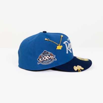 NEW ERA EXCLUSIVE 59FIFTY COBALT BLUE LAS VEGAS RAIDERS W/ XXXVII SUPER BOWL SIDE PATCH