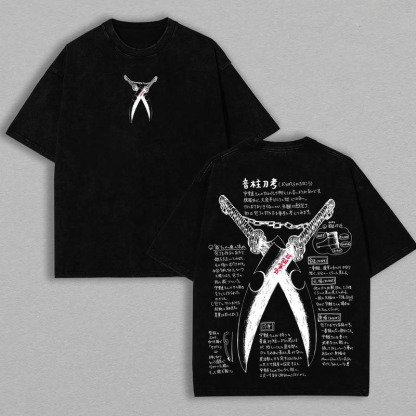 Technical Washed Demon Slayer Uzui Weapon Schema Oversized Tee