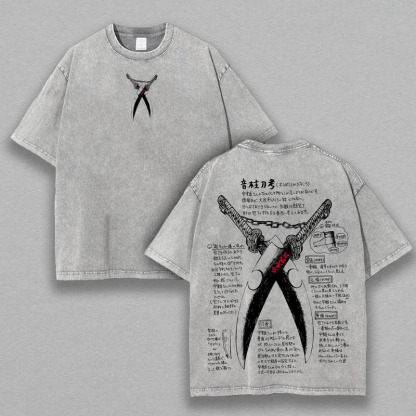 Technical Washed Demon Slayer Uzui Weapon Schema Oversized Tee