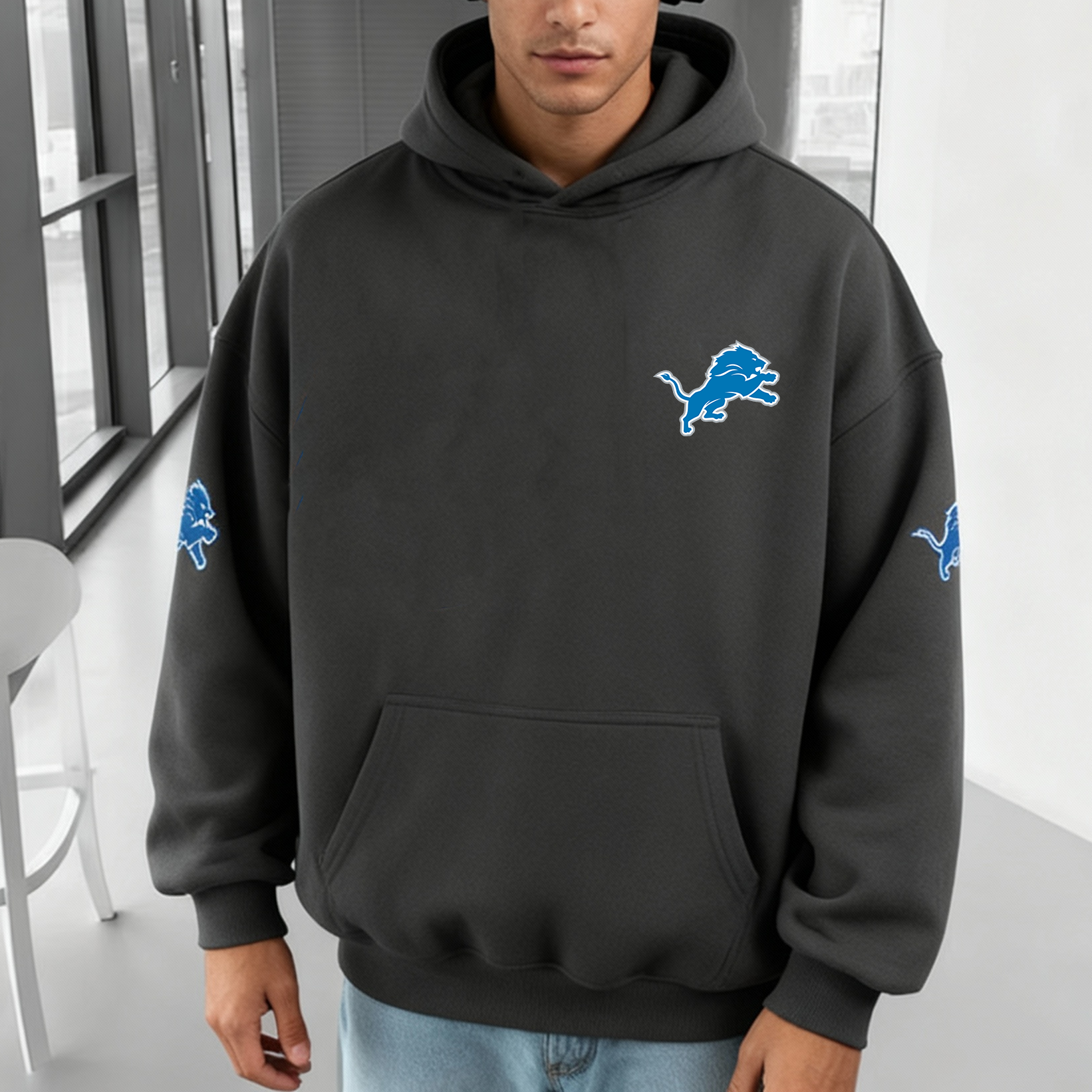 Detroit Lions Gray Logo Hoodie​​
