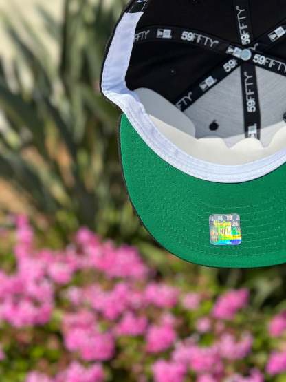 NEW ERA EXCLUSIVE 59FIFTY BLACK MIAMI DOLPHINS SCRIPT W/ NFL LOGO SIDE PATCH