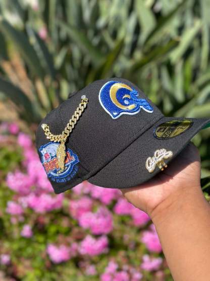 NEW ERA EXCLUSIVE 59FIFTY BLACK LOS ANGELES RAMS W/ 2004 PRO BOWL SIDE PATCH