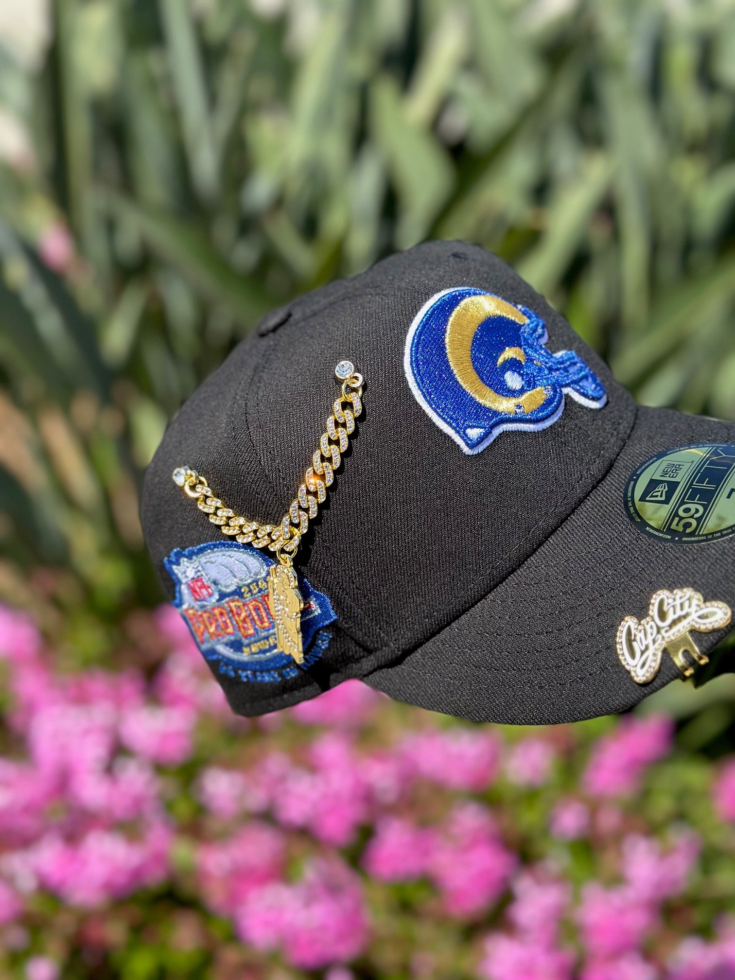 NEW ERA EXCLUSIVE 59FIFTY BLACK LOS ANGELES RAMS W/ 2004 PRO BOWL SIDE PATCH