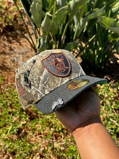 NEW ERA EXCLUSIVE 59FIFTY REALTREE/GREY WOOL LAS VEGAS RAIDERS W/ INAUGRAUL SEASON SIDE PATCH