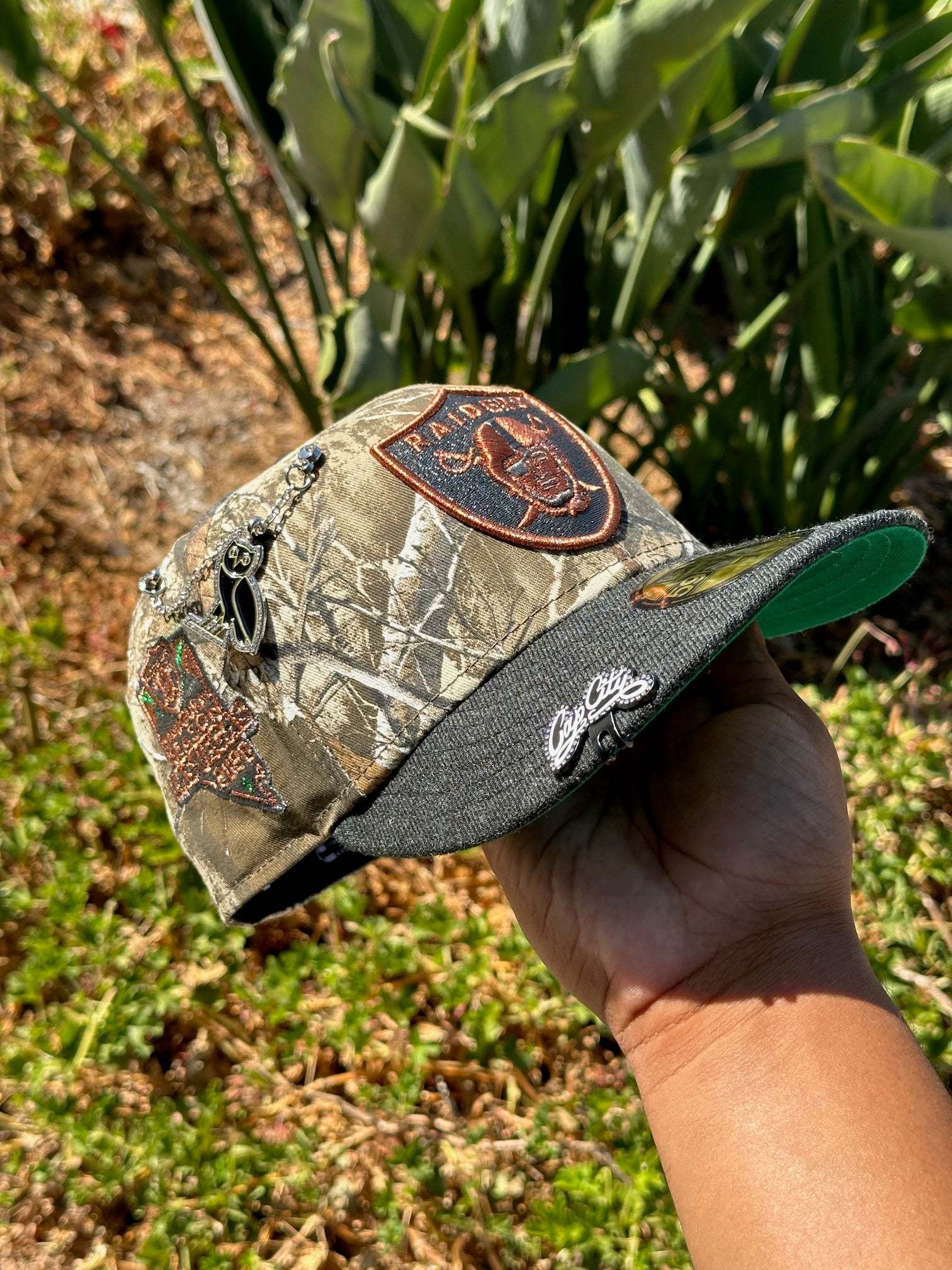 NEW ERA EXCLUSIVE 59FIFTY REALTREE/GREY WOOL LAS VEGAS RAIDERS W/ INAUGRAUL SEASON SIDE PATCH