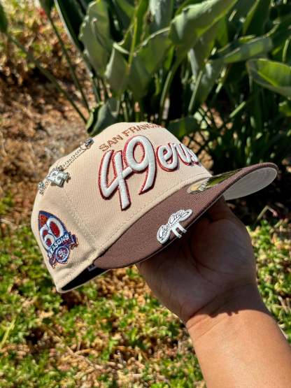 NEW ERA EXCLUSIVE 59FIFTY SOFT BLUSH/WALNUT SAN FRANCISCO "49ERS" SCRIPT W/ 60 SEASONS LOGO SIDE PATCH
