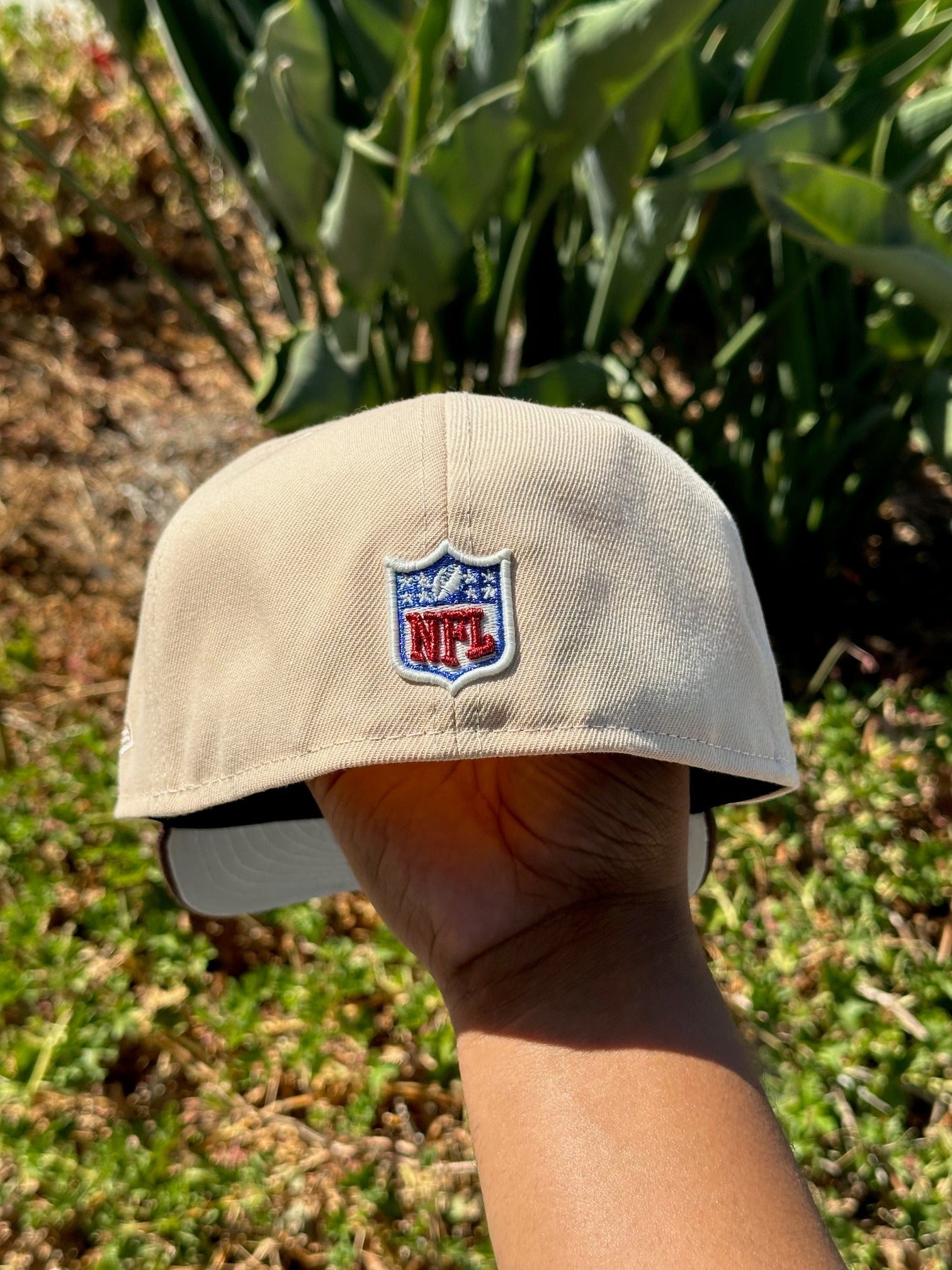 NEW ERA EXCLUSIVE 59FIFTY SOFT BLUSH/WALNUT SAN FRANCISCO "49ERS" SCRIPT W/ 60 SEASONS LOGO SIDE PATCH