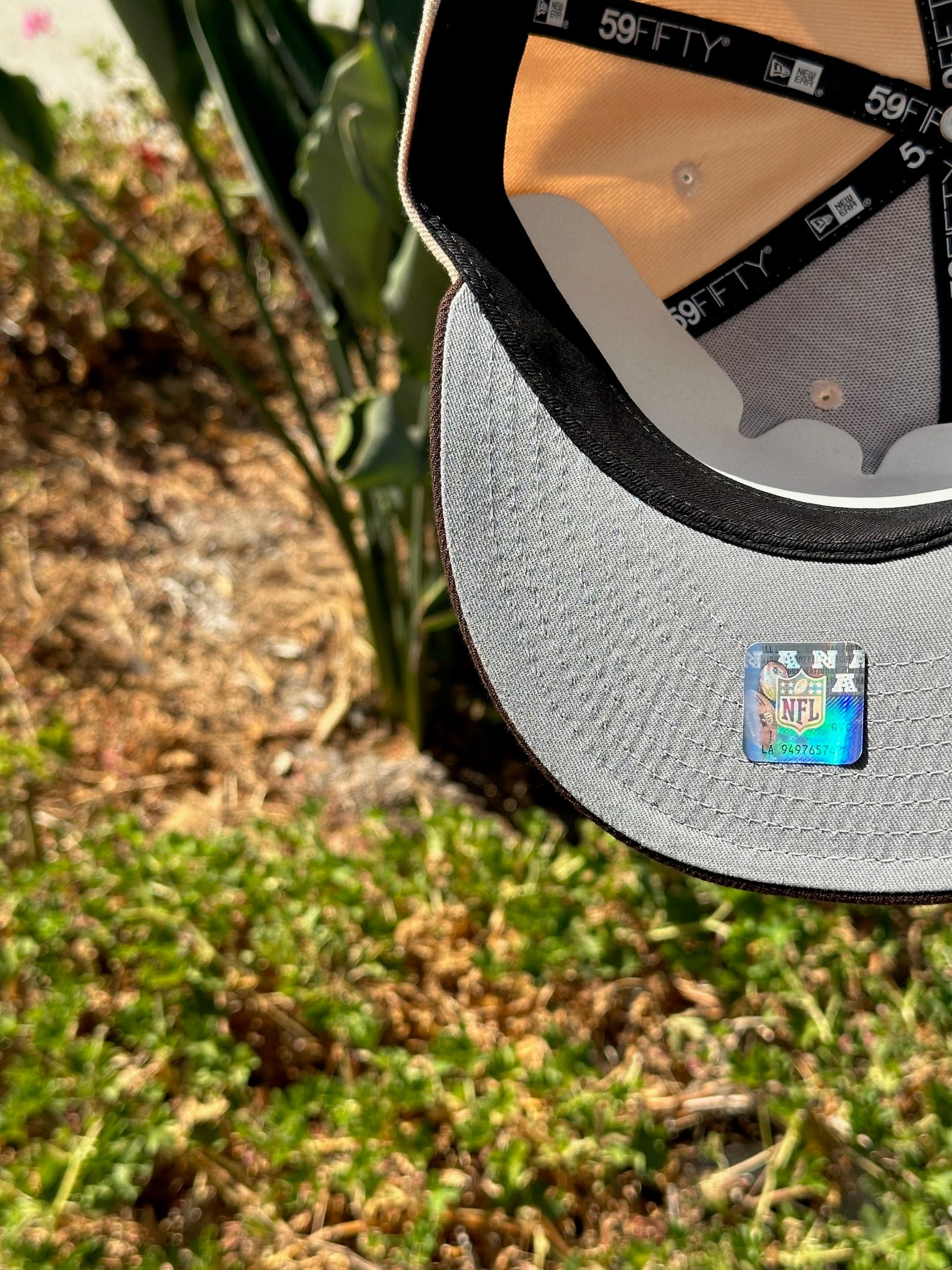 NEW ERA EXCLUSIVE 59FIFTY SOFT BLUSH/WALNUT SAN FRANCISCO "49ERS" SCRIPT W/ 60 SEASONS LOGO SIDE PATCH