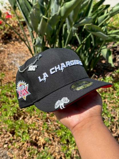 NEW ERA EXCLUSIVE 59FIFTY BLACK LOS ANGELES CHARGERS SCRIPT W/ PROBOWL SIDE PATCH