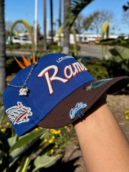 NEW ERA EXCLUSIVE 59FIFTY BLUE/WALNUT W/ SUPERBOWL XXXVI SIDE PATCH