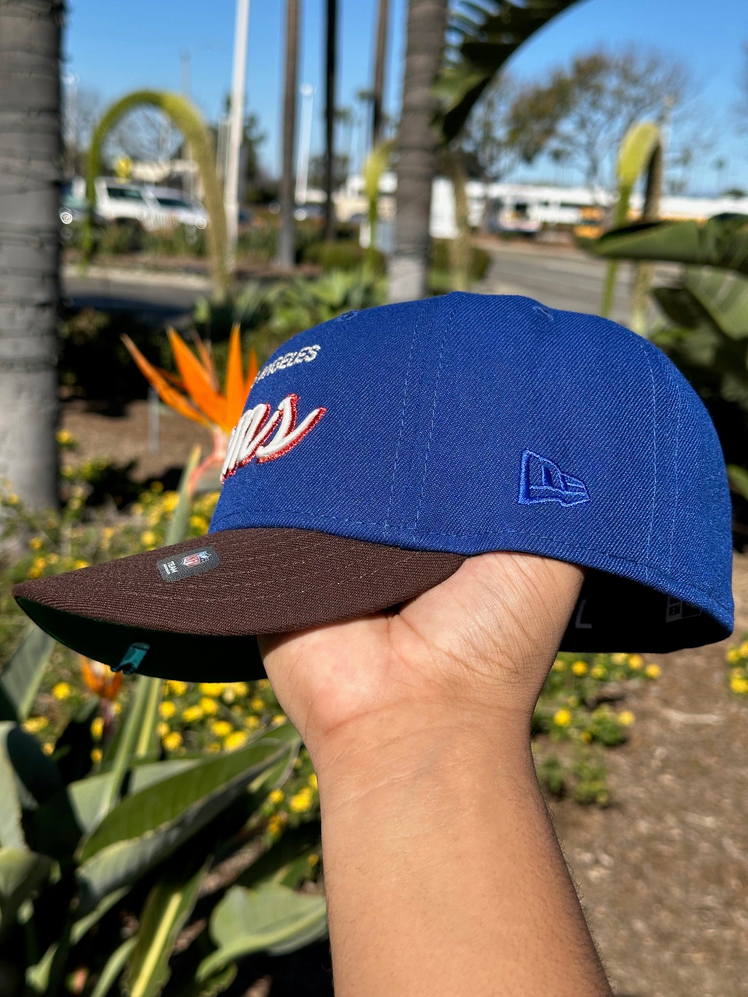 NEW ERA EXCLUSIVE 59FIFTY BLUE/WALNUT W/ SUPERBOWL XXXVI SIDE PATCH