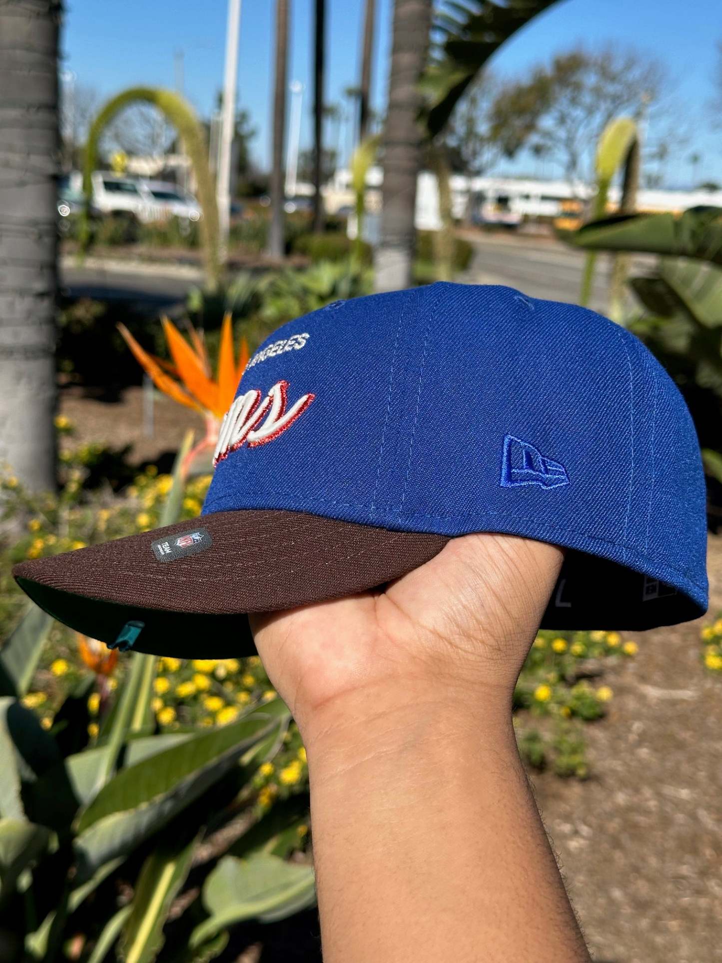 NEW ERA EXCLUSIVE 59FIFTY BLUE/WALNUT W/ SUPERBOWL XXXVI SIDE PATCH