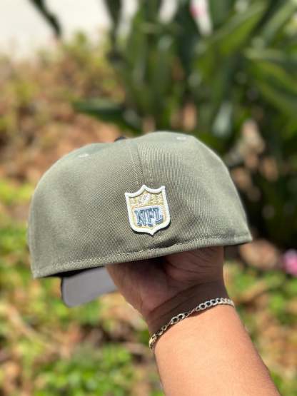 NEW ERA EXCLUSIVE 59FIFTY OLIVE GREEN/BLACK LOS ANGLES RAMS SCRIPT W/ 2004 PRO BOWL SIDE PATCH