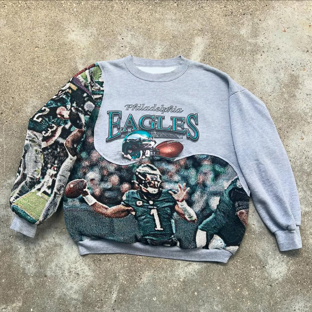 Personalized Eagles Patchwork Print Long Sleeve Hoodies