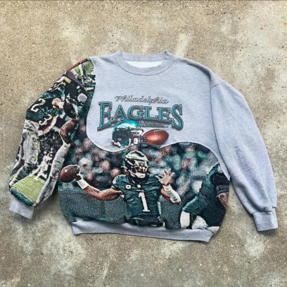 Personalized Eagles Patchwork Print Long Sleeve Hoodies