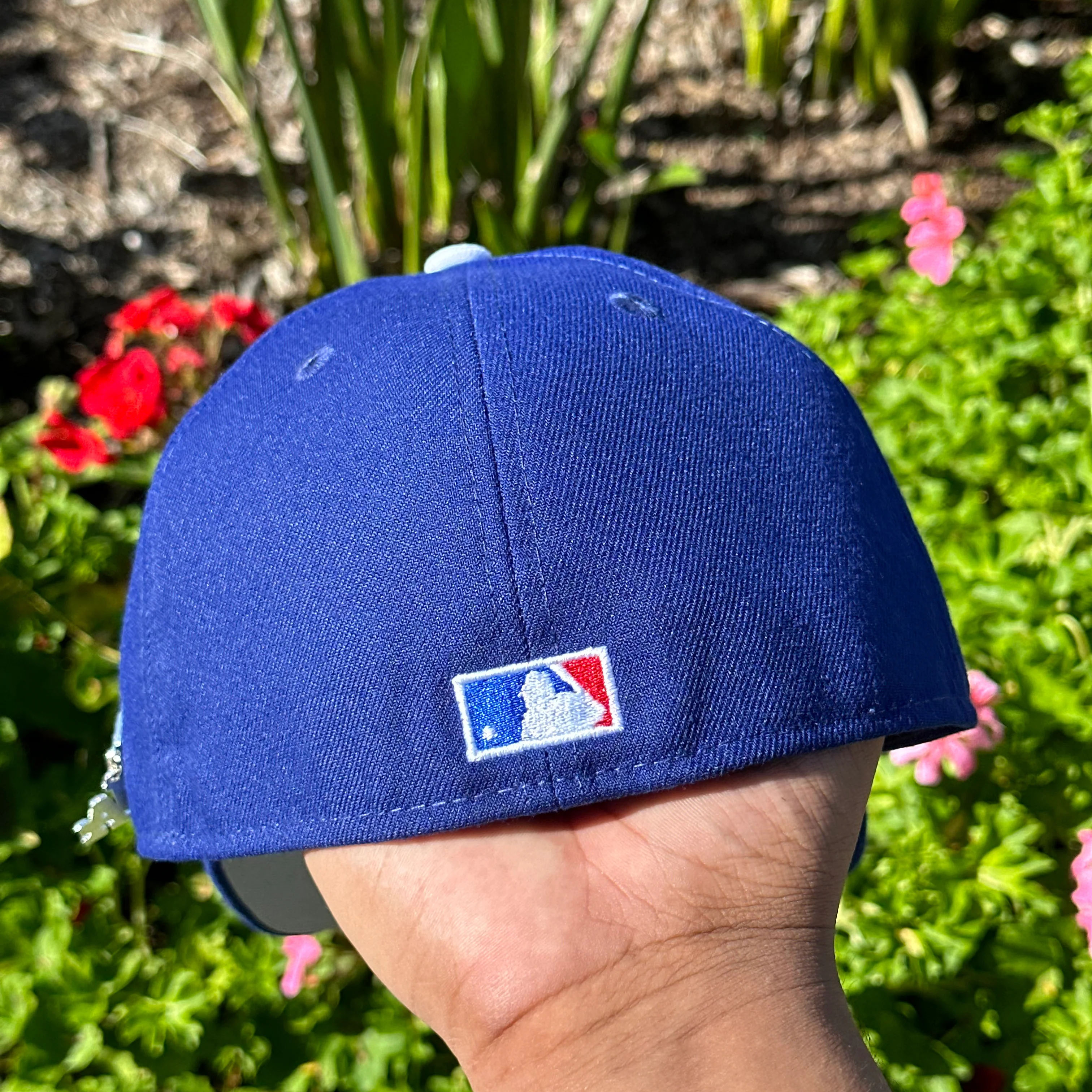 NEW ERA 59FIFTY BLUE  SCRIPT W/ 40TH ANNIVERSARY SIDE PATCH