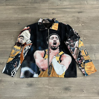 Stylish Player Print Long Sleeve Zipped Jacket