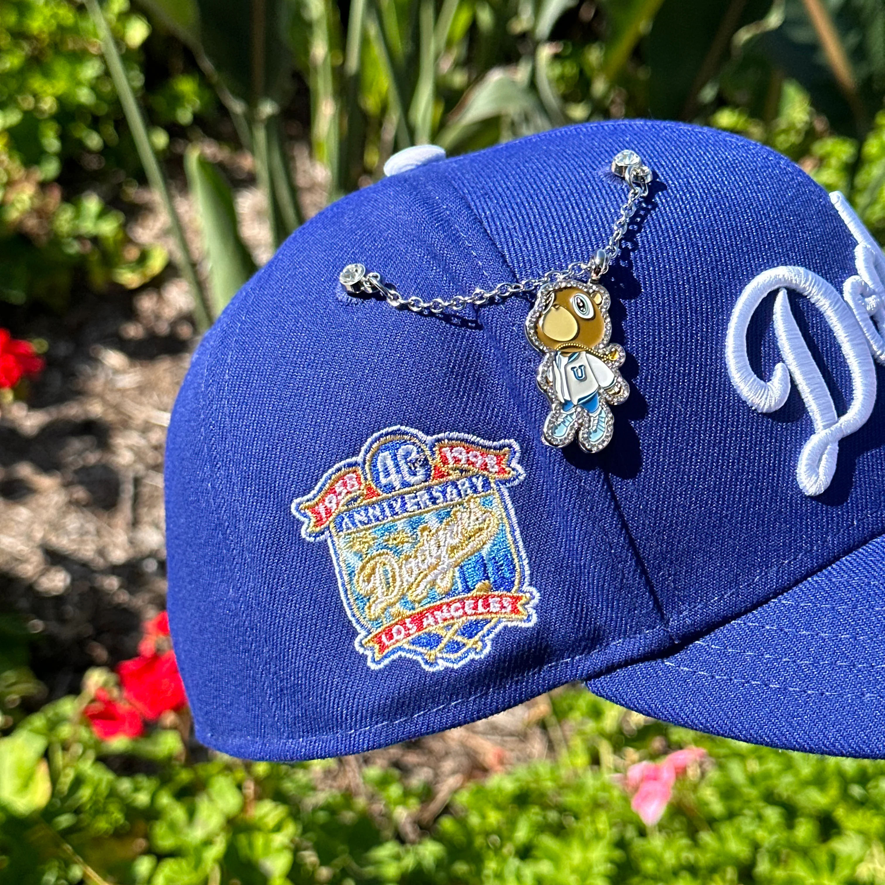 NEW ERA 59FIFTY BLUE  SCRIPT W/ 40TH ANNIVERSARY SIDE PATCH