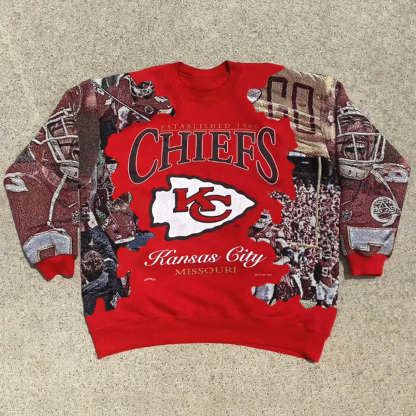 Personalized Chiefs Print Long Sleeve Sweatshirt