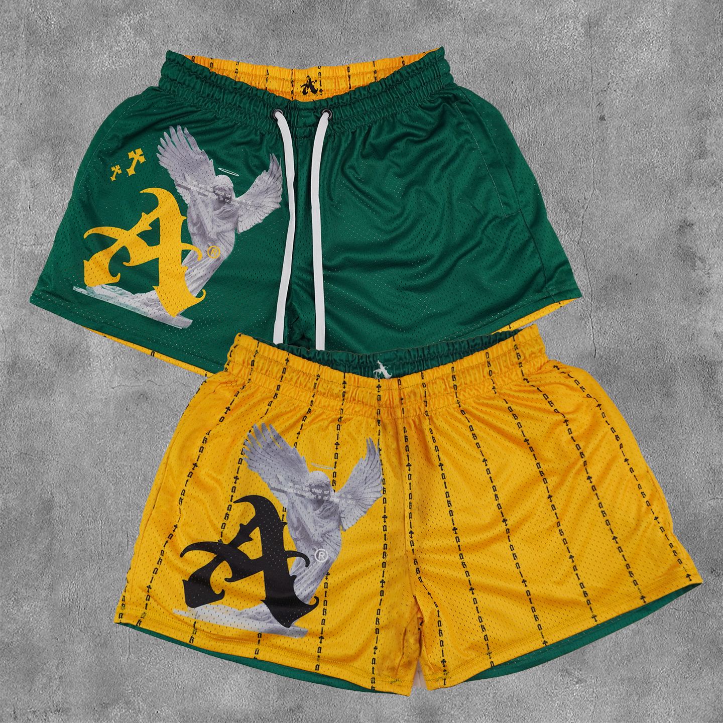 Fashion Angel Cross Print Reversible Mesh Shorts