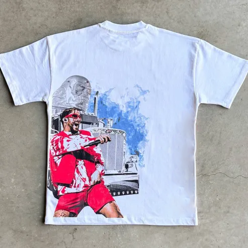 Casual street rapper printed T-shirt