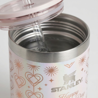 Stanley Mother's Day Edition Tumbler - "Mom, You're the Best" Iridescent Cup with Rose Gold Hearts