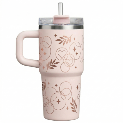 Stanley Mother's Day Edition Tumbler - Blush Pink with Rose Gold Hearts & Stars 20oz