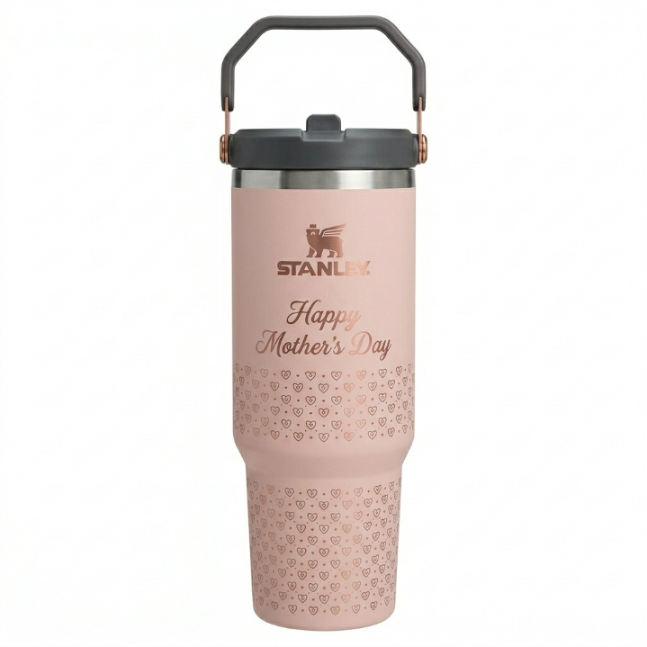 Stanley Mother's Day Edition Water Bottle - Cream "Happy Mother's Day" Tumbler with Top Handle & Heart Pantter