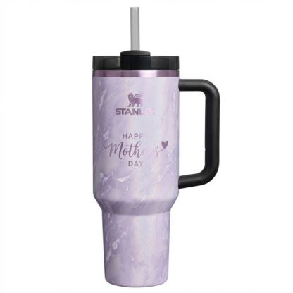 Stanley Mother's Day Edition Tumbler - Marble Shimmer Cup with Gold Rim & Handle