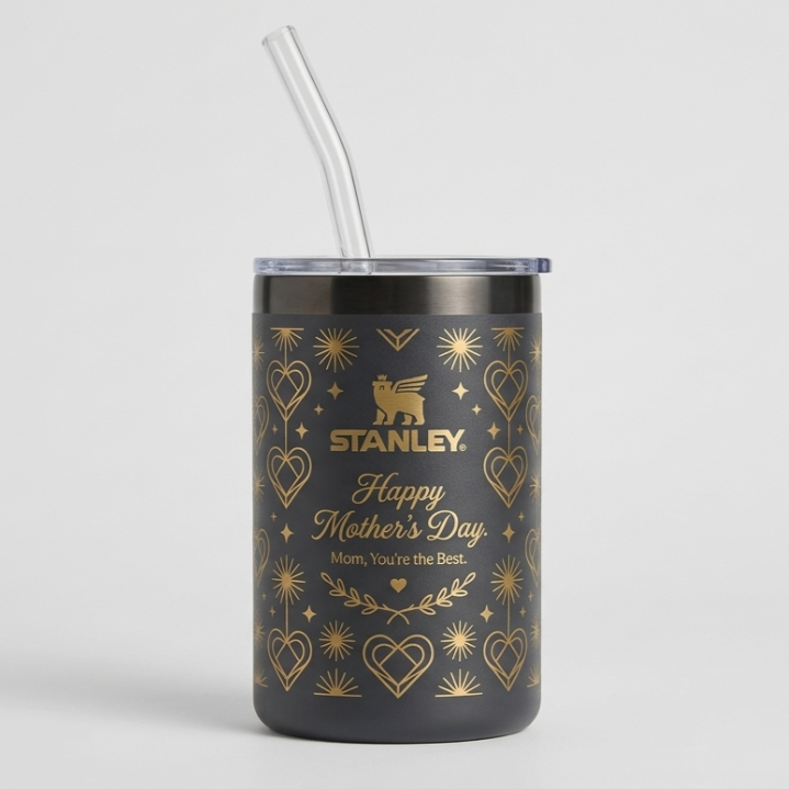 Stanley Mother's Day Edition Tumbler - "Mom, You're the Best" Iridescent Cup with Rose Gold Hearts