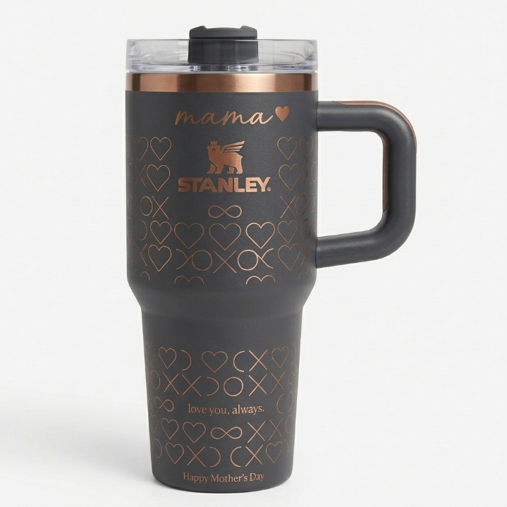 Stanley Mother's Day Tumbler 40 oz - Rose Gold Infinity & Heart Pattern Travel Mug