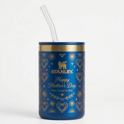 Stanley Mother's Day Edition Tumbler - "Mom, You're the Best" Iridescent Cup with Rose Gold Hearts