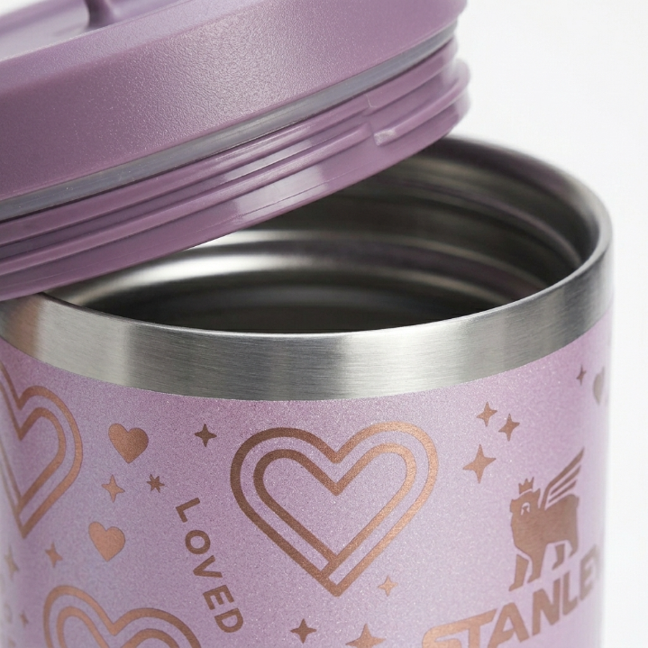 Stanley Mother's Day Gift Tumbler - Metallic Purple Heart Pattern Bottle with Carry Handle
