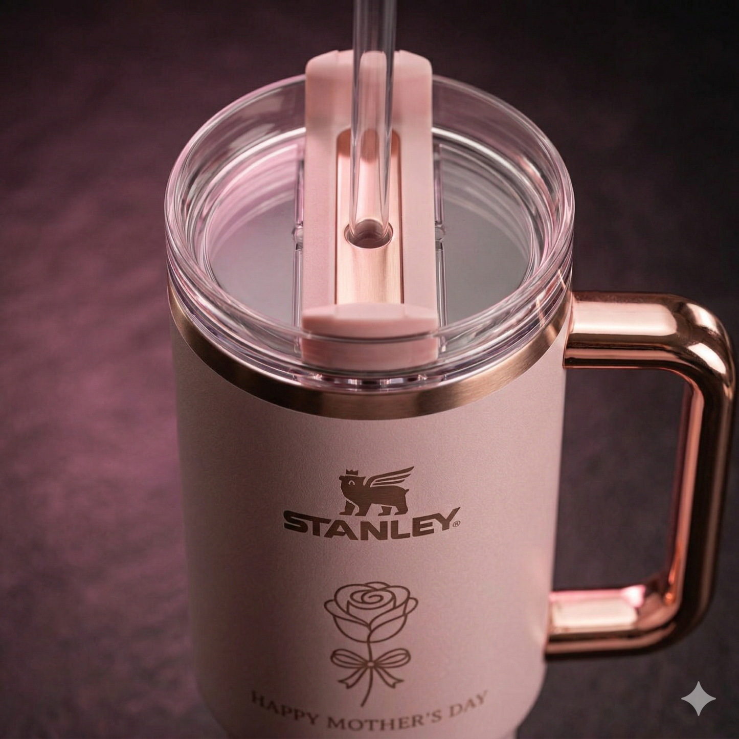 Stanley Mother's Day Tumbler, Pink & Orange with Single Rose Engraving